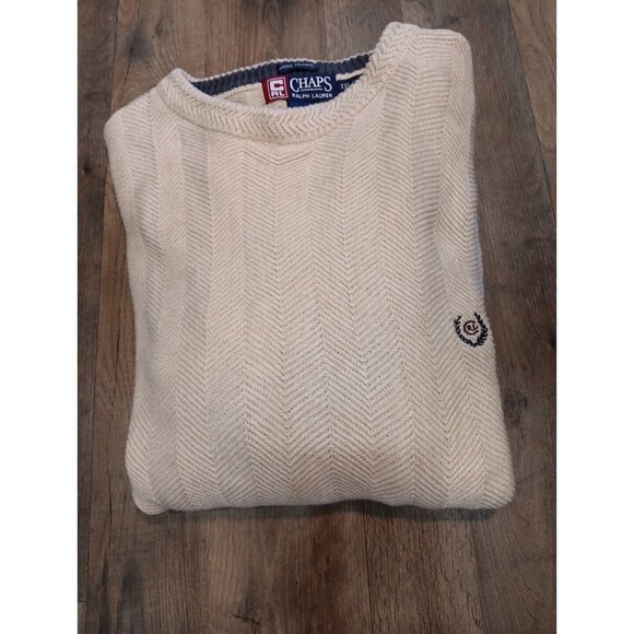 Vintage Chaps Ralph Lauren Sweater Mens 2 X  Ivory Herringbone Hand Framed - Picture 8 of 8